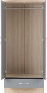 Nevada 2 Door 1 Drawer Wardrobe Bedroom Set in Grey Gloss - Image 5
