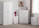 Nevada 2 Door 1 Drawer Wardrobe Bedroom Set in White Gloss - Image 2