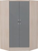 Nevada 2 Door Corner Wardrobe in Grey Gloss/Light Oak