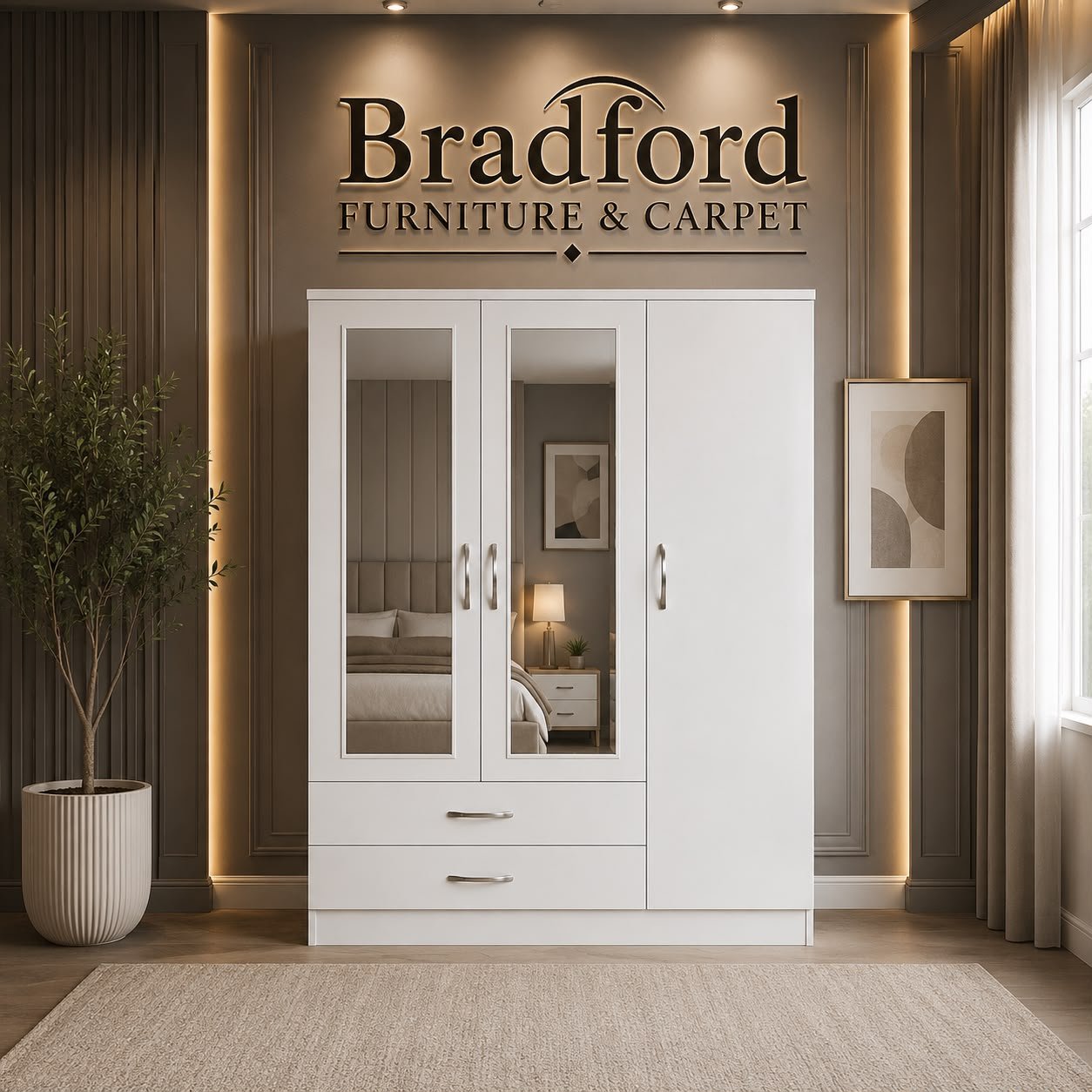 Nevada 3 Door 2 Drawer Mirrored Wardrobe Bedroom Set (1) Nevada 3 Door 2 Drawer Mirrored Wardrobe Bedroom Set - Image 1