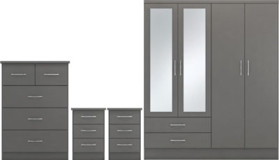 Nevada 4 Door 2 Drawer Mirrored Wardrobe Bedroom Set