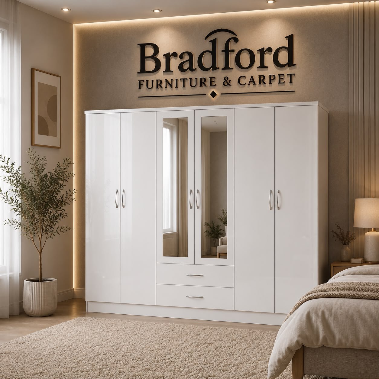 Nevada 6 Door 2 Drawer Mirrored Wardrobe (1) Nevada 6 Door 2 Drawer Mirrored Wardrobe - Image 1