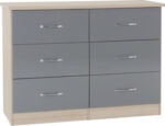 Nevada 6 Drawer Chest in Grey Gloss/Light Oak Effect Veneer - Image 2