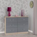 Nevada 6 Drawer Chest in Grey Gloss/Light Oak Effect Veneer