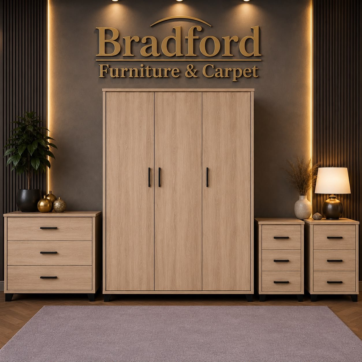 Oliver 3 Door Wardrobe Bedroom Set in Light Oak Effect