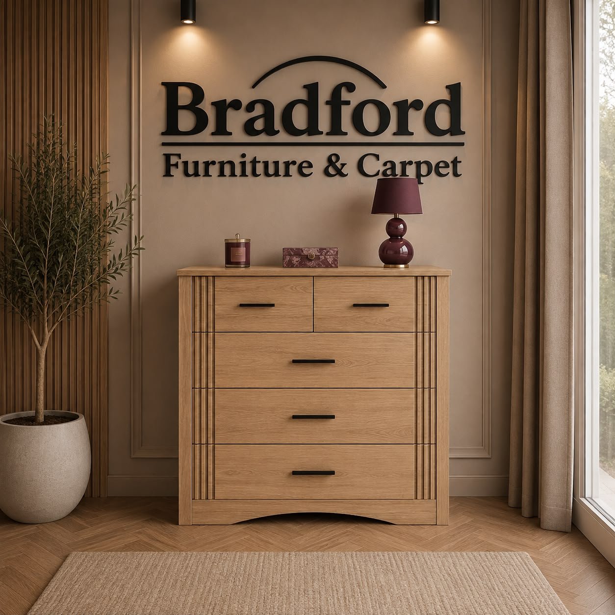 Oliver 3+2 Drawer Chest Light Oak Effect