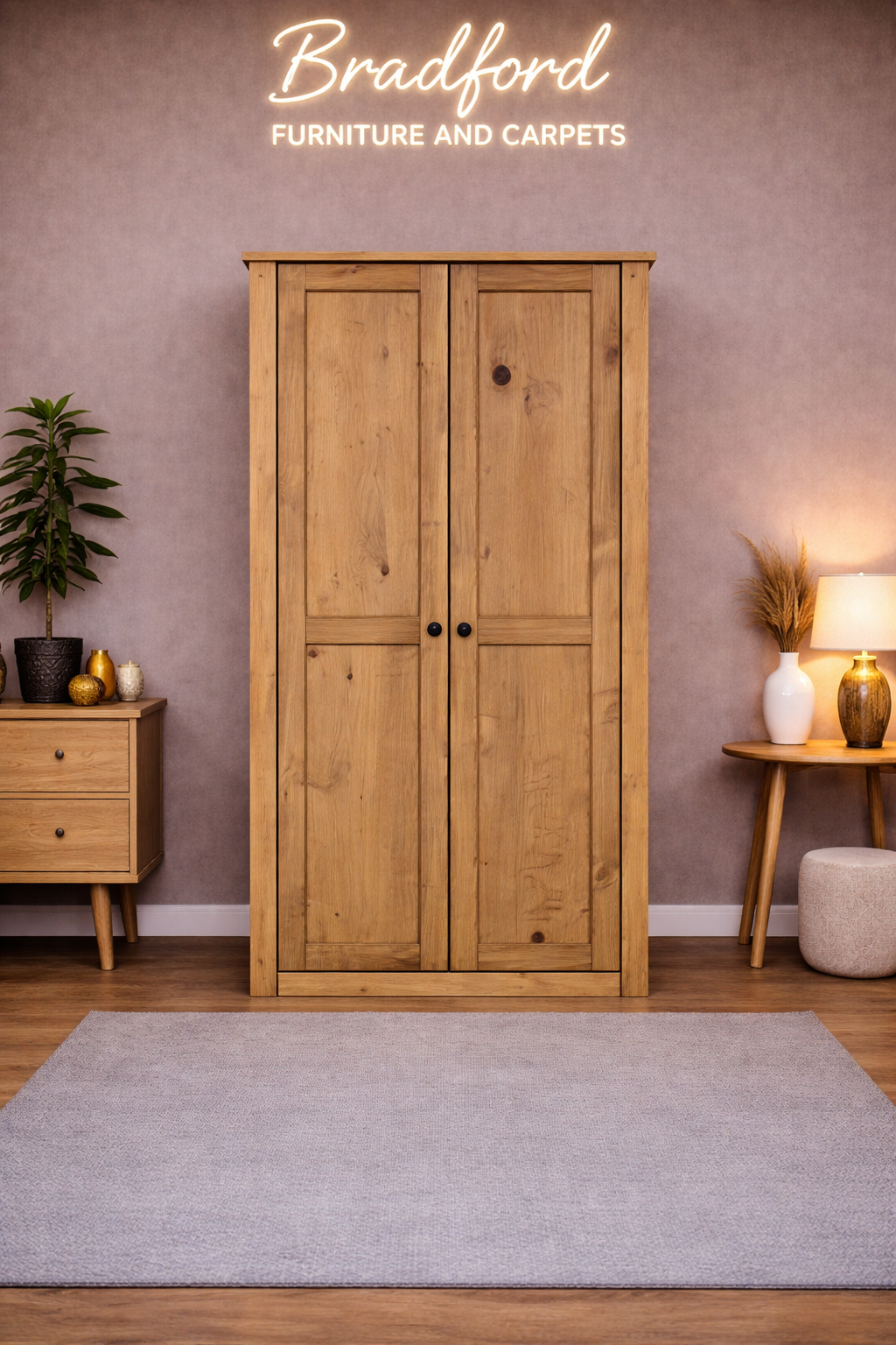Panama 2 Door Wardrobe in Natural Wax