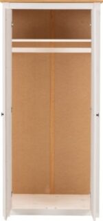 Panama 2 Door Wardrobe in White/Natural Wax - Image 4