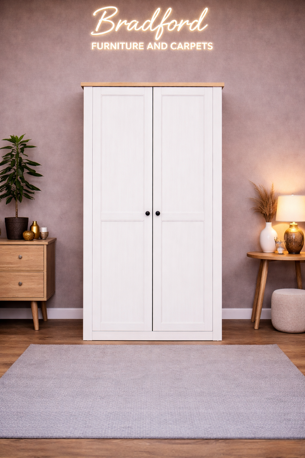 Panama 2 Door Wardrobe in White/Natural Wax