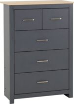 Portland 3+2 Drawer Chest in Grey/Oak Effect - Image 2
