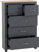 Portland 3+2 Drawer Chest in Grey/Oak Effect - Image 3