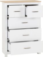 Portland 3+2 Drawer Chest White/Oak Effect - Image 3