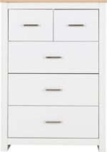 Portland 3+2 Drawer Chest White/Oak Effect - Image 4