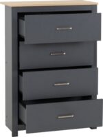 Portland 4 Drawer Chest in Grey/Oak Effect - Image 3