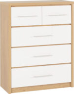 Seville 3+2 Drawer Chest White High Gloss/Light Oak Effect Veneer - Image 2