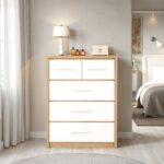 Seville 3+2 Drawer Chest White High Gloss/Light Oak Effect Veneer