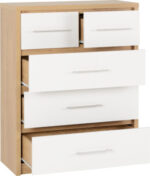 Seville 3+2 Drawer Chest White High Gloss/Light Oak Effect Veneer - Image 4