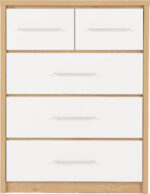 Seville 3+2 Drawer Chest White High Gloss/Light Oak Effect Veneer - Image 5