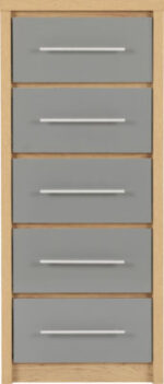Seville 5 Drawer Narrow Chest in Grey High Gloss/Light Oak Effect Veneer - Image 5
