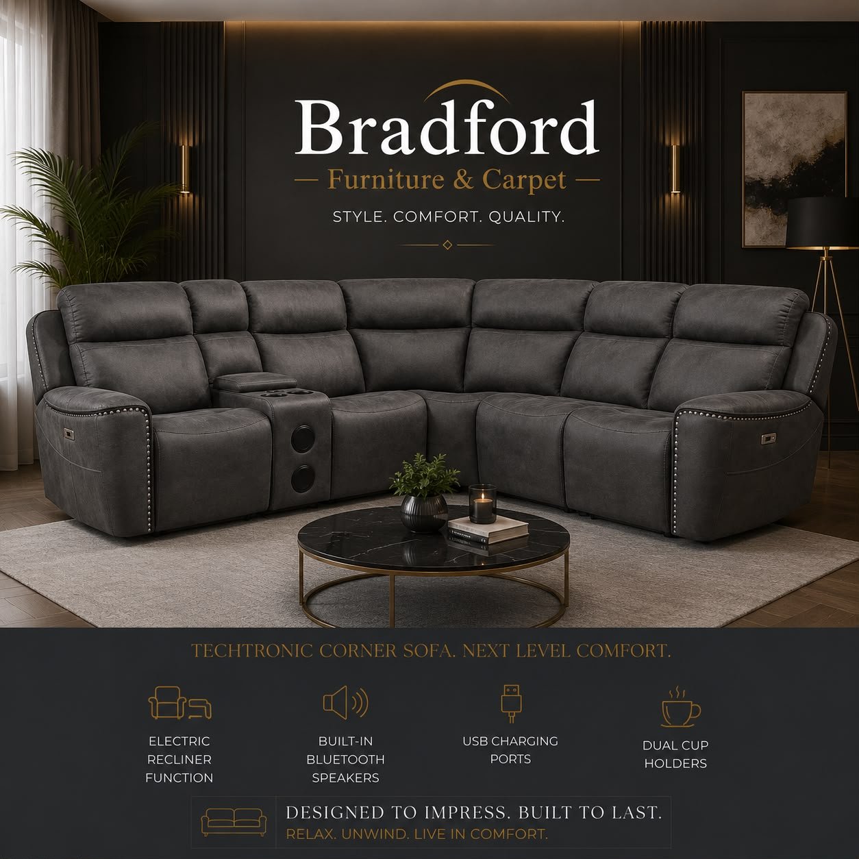 Bradford Techtronic Corner sofa Power Recliner