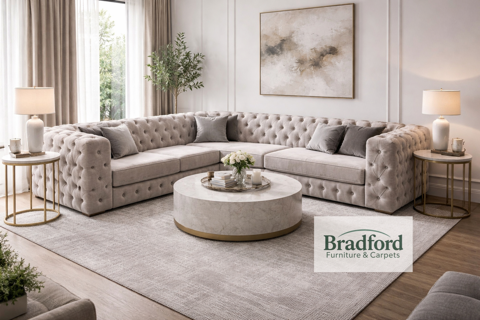 Oyster Lined Fabric Corner Sofa