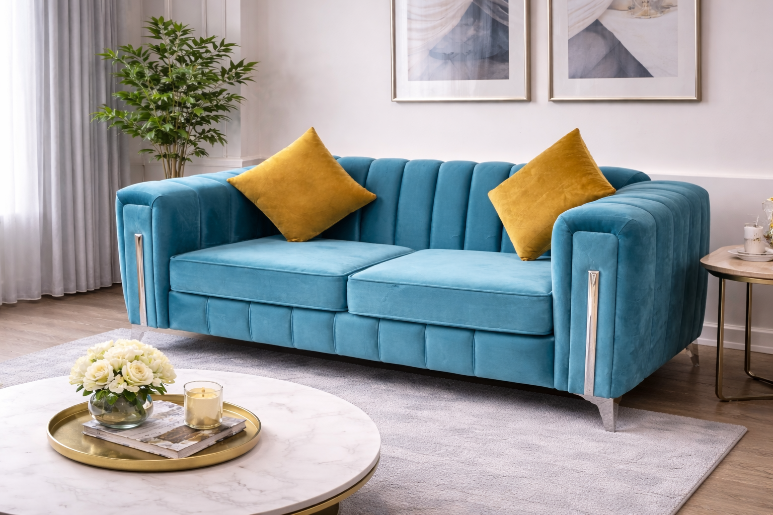 Milano Navy Blue Velvet 2 & 3 Seater Sofa