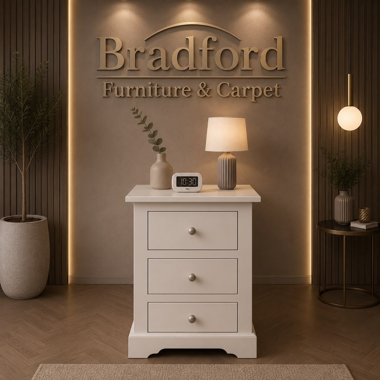 Stratford 3Drawer Bedside in White Colour