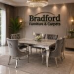 Louis Grey Marble Dining Table With Knocker Velvet Dining Chairs
